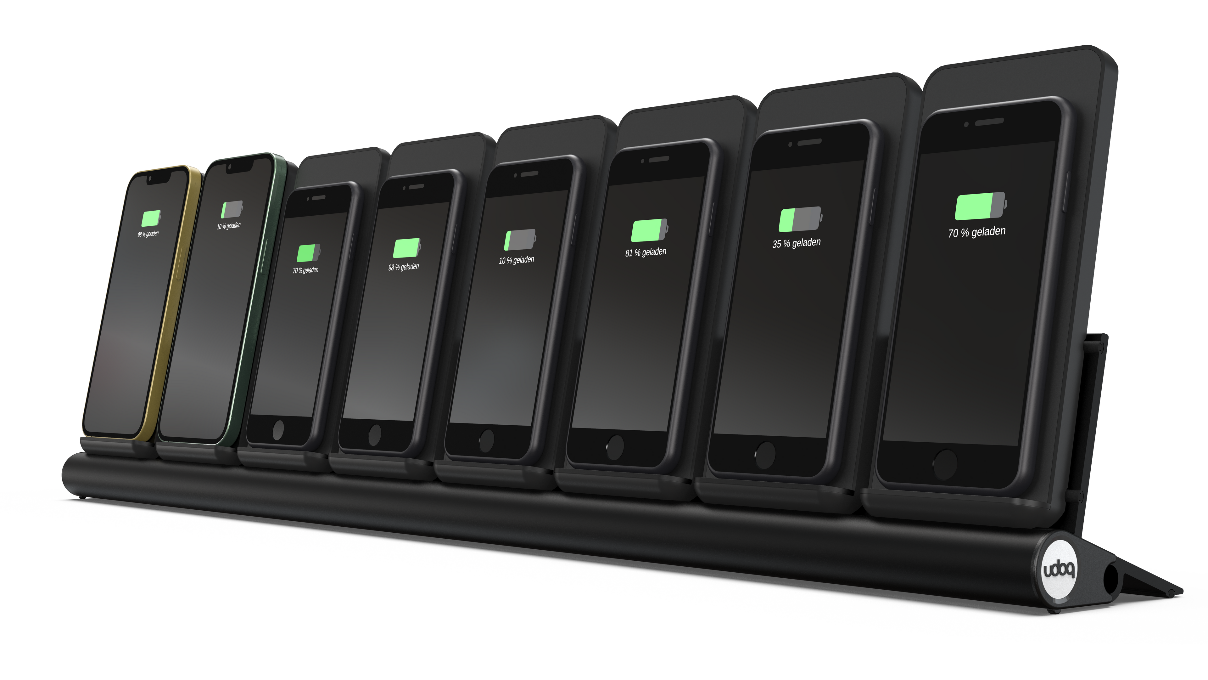 udoq 700 PRO Ladestation schwarz mit 8 Wireless Ladeplätzen für Unternehmen und Organisationen aus Aluminium