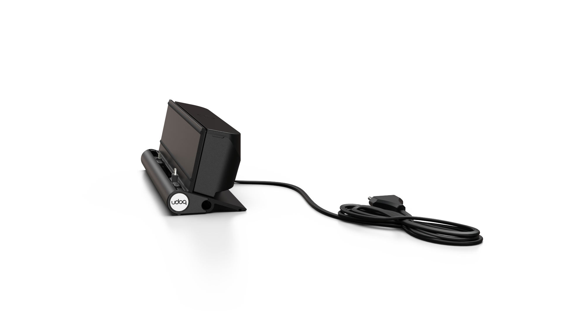 udoq 250 STARTER schwarz - 5 fach Ladestation gefräst und eloxiert aus solidem Aluminium. Exklusives Design mit patentierten verschiebbaren Anschlüssen. Lade platzsparend alle iPad, iPhone, AirPods, Apple Watch und Android Geräte mit bis zu 136W.