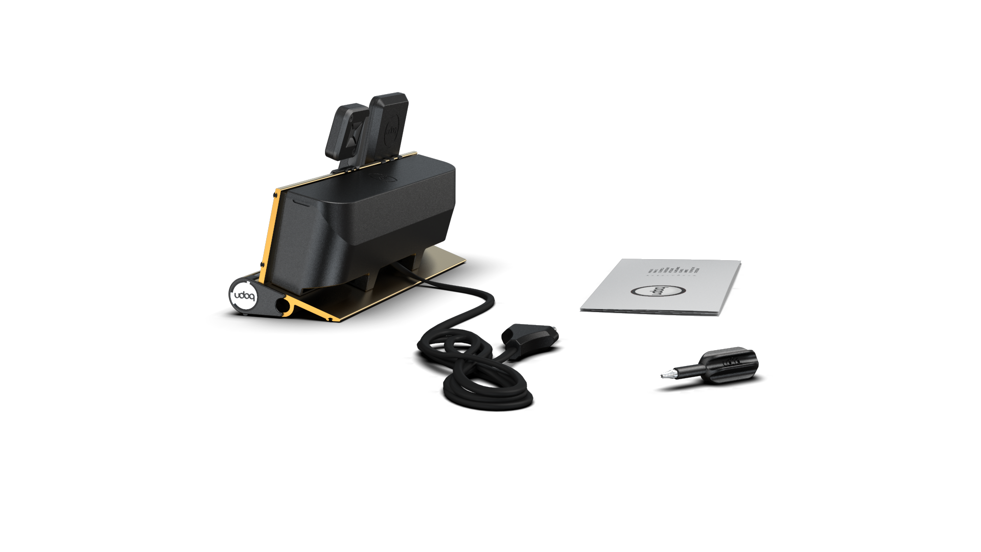 udoq 250 PREMIUM WATCH Ladestation gold - 3 fach Ladestation gefräst und eloxiert aus solidem Aluminium. Exklusives Design mit patentierten verschiebbaren Anschlüssen. Lade platzsparend alle iPad, iPhone, AirPods, Apple Watch und Android Geräte mit bis zu 136W.