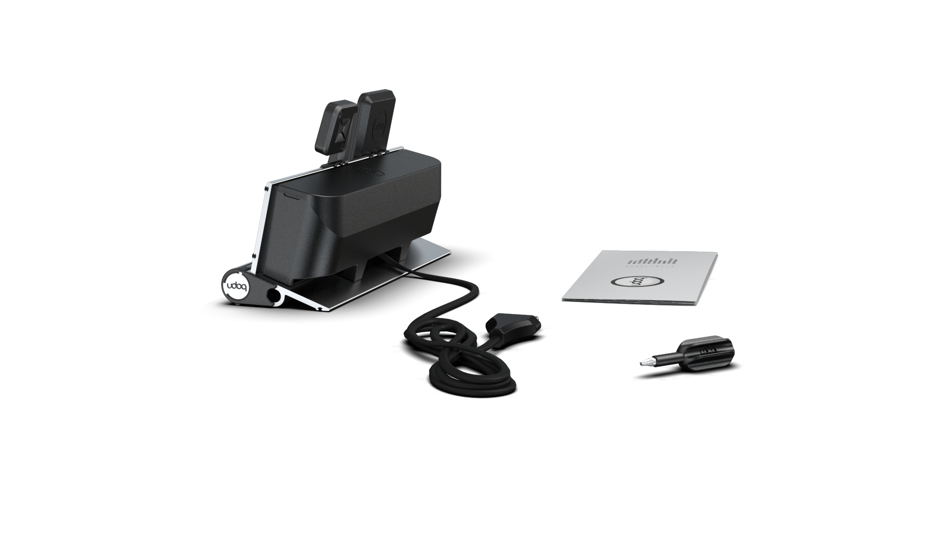 udoq 250 PREMIUM WATCH Ladestation silber - 3 fach Ladestation gefräst und eloxiert aus solidem Aluminium. Exklusives Design mit patentierten verschiebbaren Anschlüssen. Lade platzsparend alle iPad, iPhone, AirPods, Apple Watch und Android Geräte mit bis zu 136W.