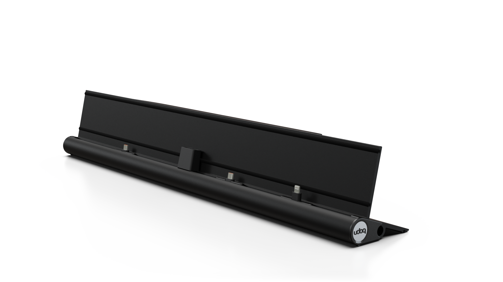 udoq 550 IPAD schwarz - 3 fach Ladestation gefräst und eloxiert aus solidem Aluminium. Exklusives Design mit patentierten verschiebbaren Anschlüssen. Lade platzsparend alle iPad, iPhone, AirPods, Apple Watch und Android Geräte mit bis zu 136W.