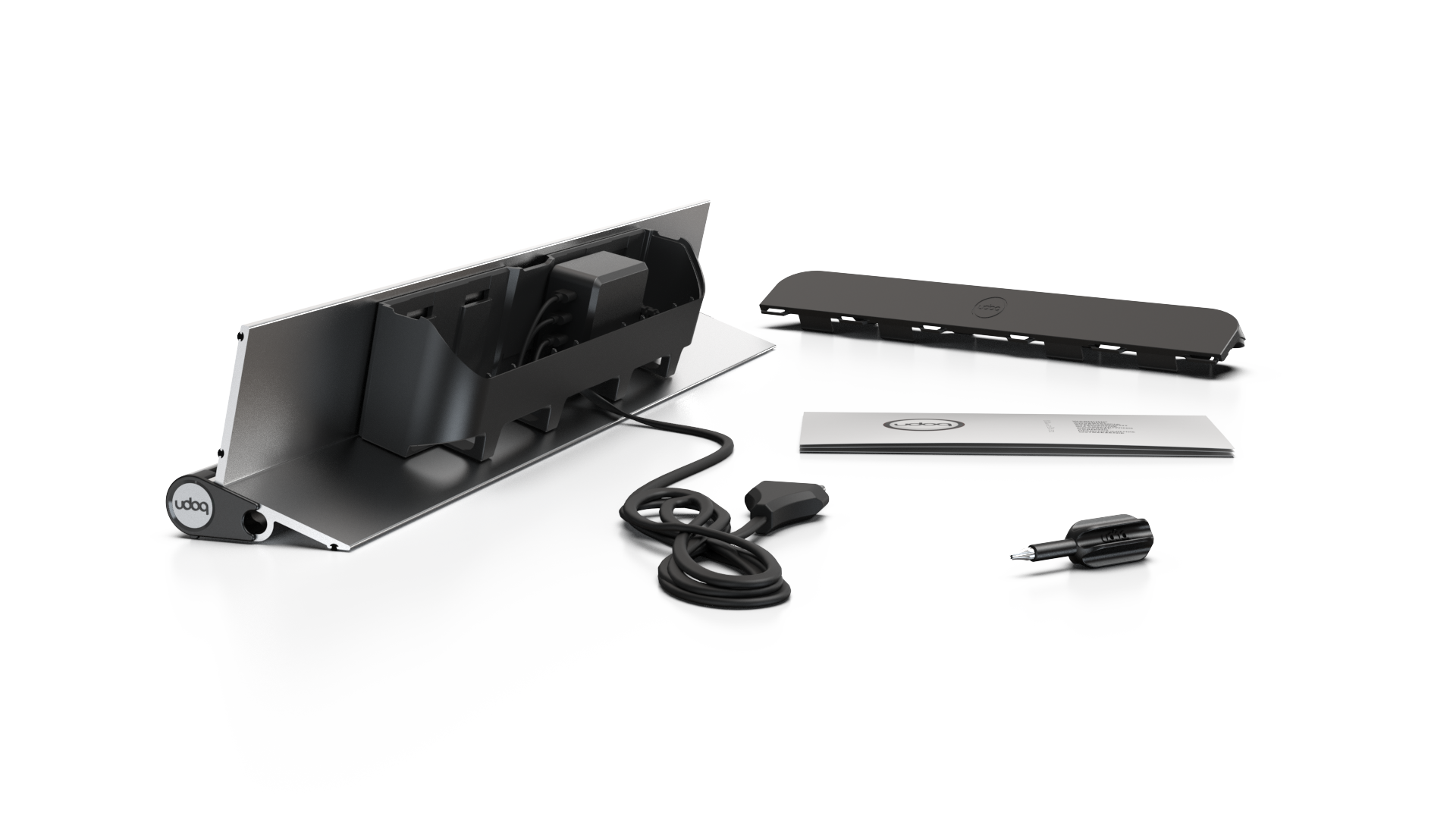 udoq 550 IPAD silber - 3 fach Ladestation gefräst und eloxiert aus solidem Aluminium. Exklusives Design mit patentierten verschiebbaren Anschlüssen. Lade platzsparend alle iPad, iPhone, AirPods, Apple Watch und Android Geräte mit bis zu 136W.