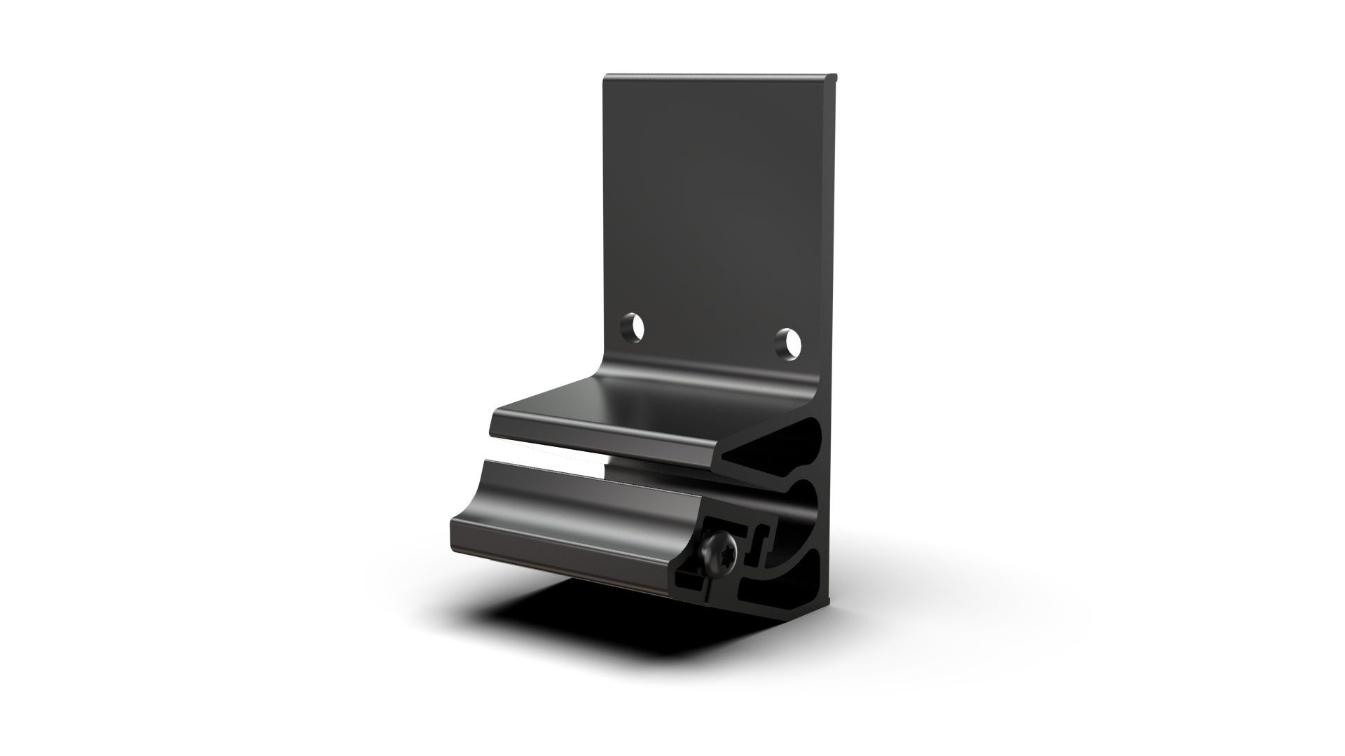 udoq Wandhalterung in schwarz - für eine absolut stabile Befestigung des udoq an jeder Wand. Träger mit Klemmplatten aus massivem Aluminium bilden über eine 4 fache Schraub-Klemmung eine schwingungsfreie Verankerung für alle udoqs.