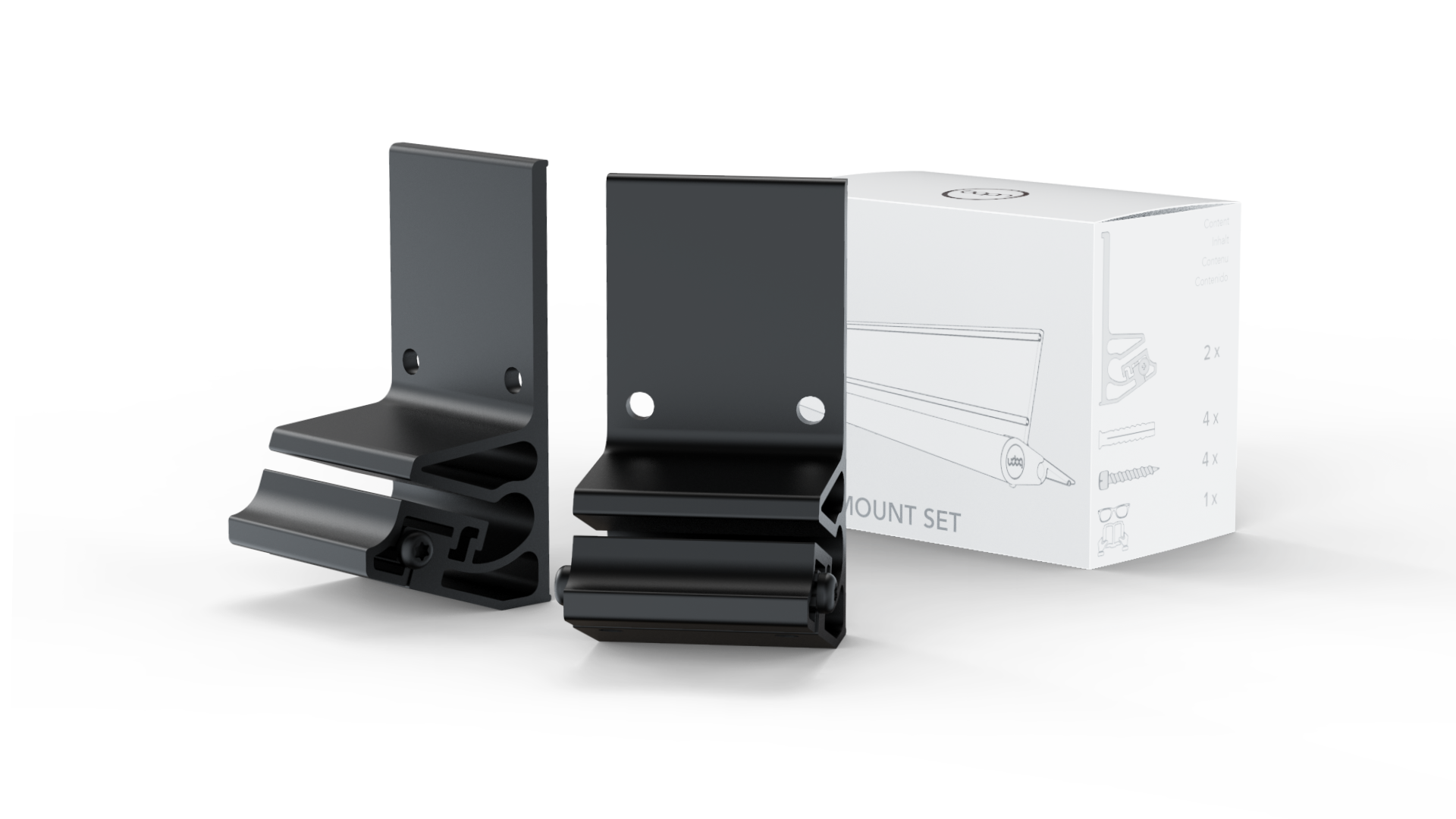 udoq Wandhalterung in schwarz - für eine absolut stabile Befestigung des udoq an jeder Wand. Träger mit Klemmplatten aus massivem Aluminium bilden über eine 4 fache Schraub-Klemmung eine schwingungsfreie Verankerung für alle udoqs.