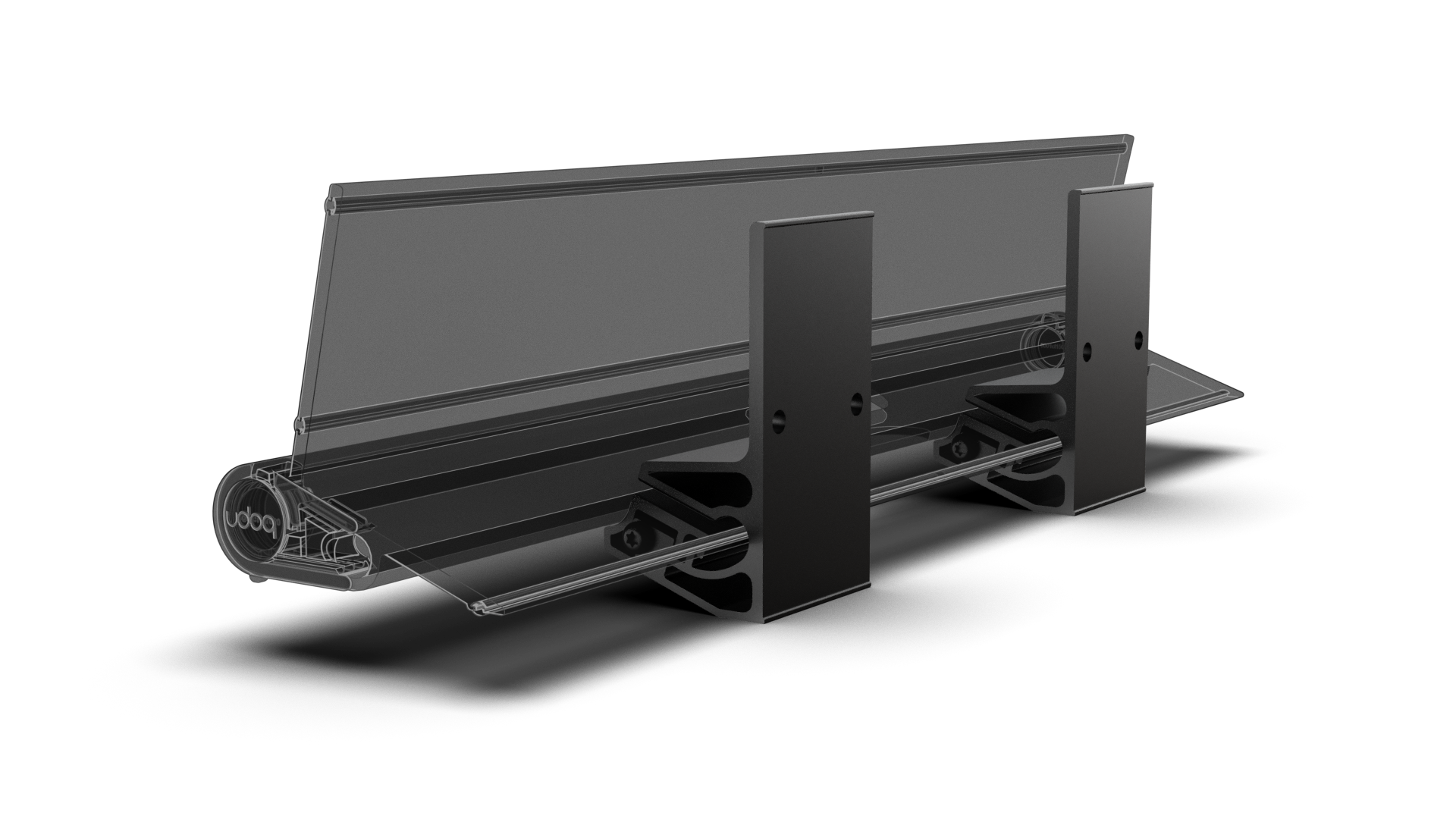 udoq Wandhalterung in schwarz - für eine absolut stabile Befestigung des udoq an jeder Wand. Träger mit Klemmplatten aus massivem Aluminium bilden über eine 4 fache Schraub-Klemmung eine schwingungsfreie Verankerung für alle udoqs.