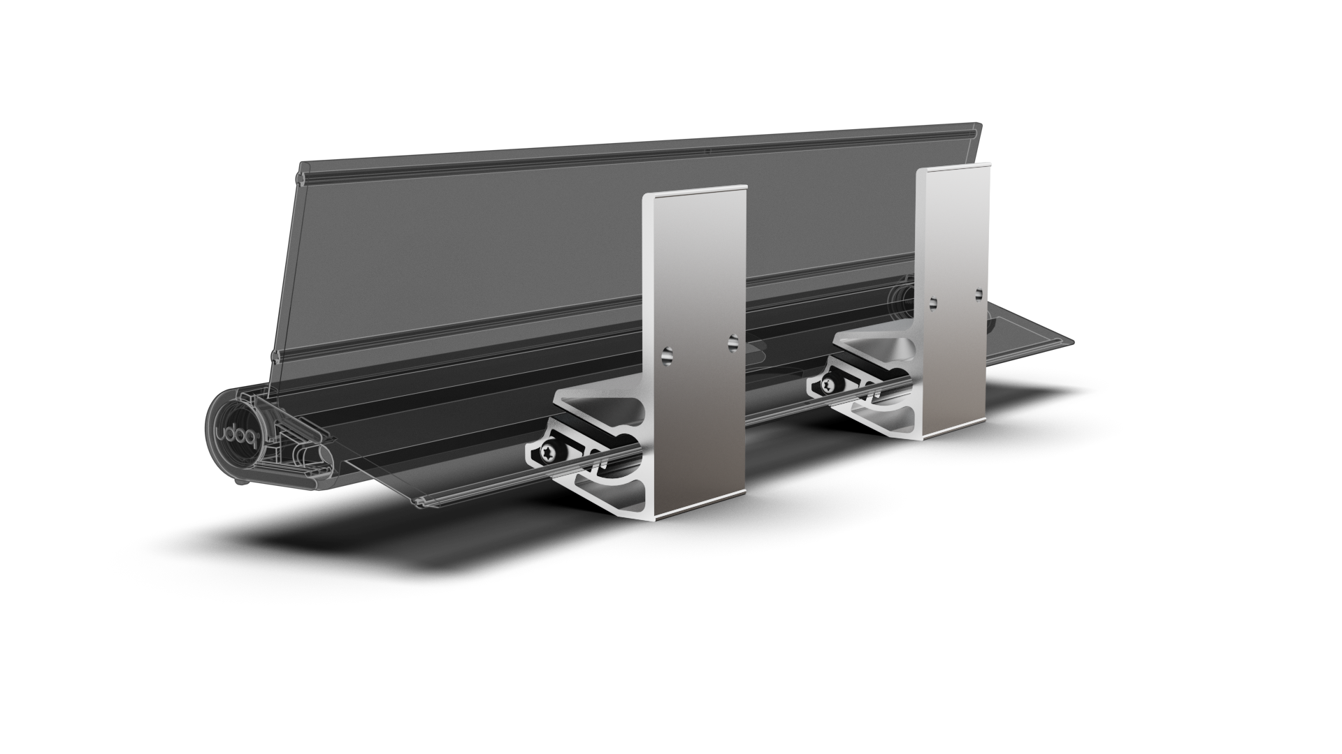 udoq Wandhalterung in silber - für eine absolut stabile Befestigung des udoq an jeder Wand. Träger mit Klemmplatten aus massivem Aluminium bilden über eine 4 fache Schraub-Klemmung eine schwingungsfreie Verankerung für alle udoqs.