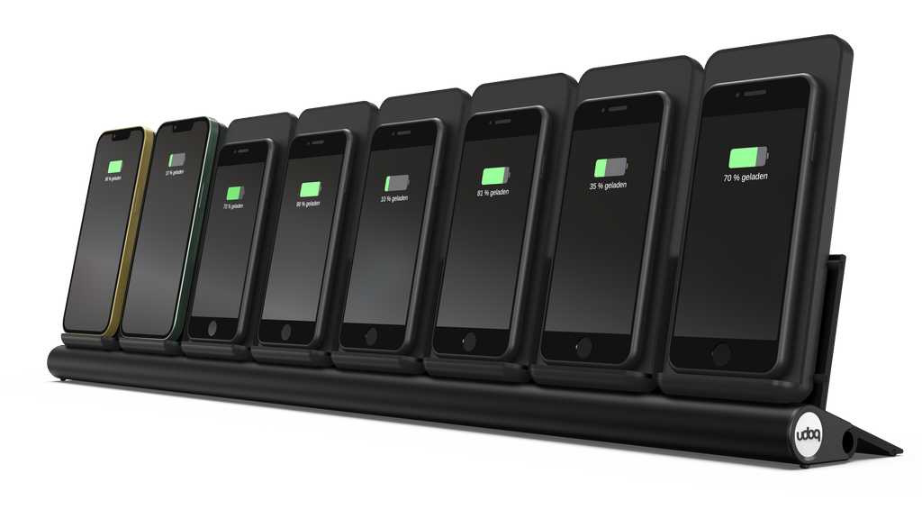 udoq 700 PRO Ladestation schwarz mit 8 Wireless Ladeplätzen für Unternehmen und Organisationen aus Aluminium