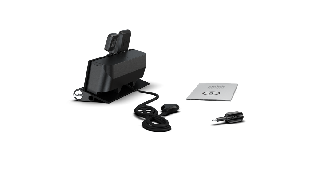 udoq 250 PREMIUM WATCH Ladestation schwarz - 3 fach Ladestation gefräst und eloxiert aus solidem Aluminium. Exklusives Design mit patentierten verschiebbaren Anschlüssen. Lade platzsparend alle iPad, iPhone, AirPods, Apple Watch und Android Geräte mit bis zu 136W.