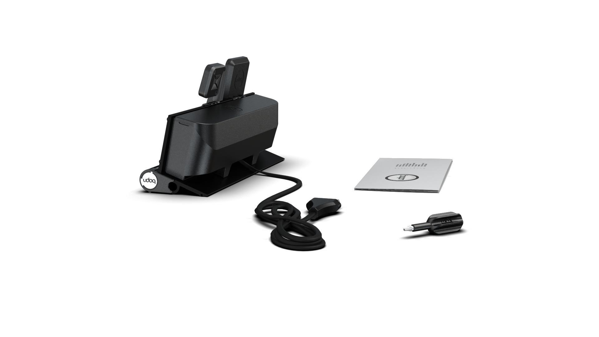 udoq 250 PREMIUM WATCH Ladestation schwarz - 3 fach Ladestation gefräst und eloxiert aus solidem Aluminium. Exklusives Design mit patentierten verschiebbaren Anschlüssen. Lade platzsparend alle iPad, iPhone, AirPods, Apple Watch und Android Geräte mit bis zu 136W.