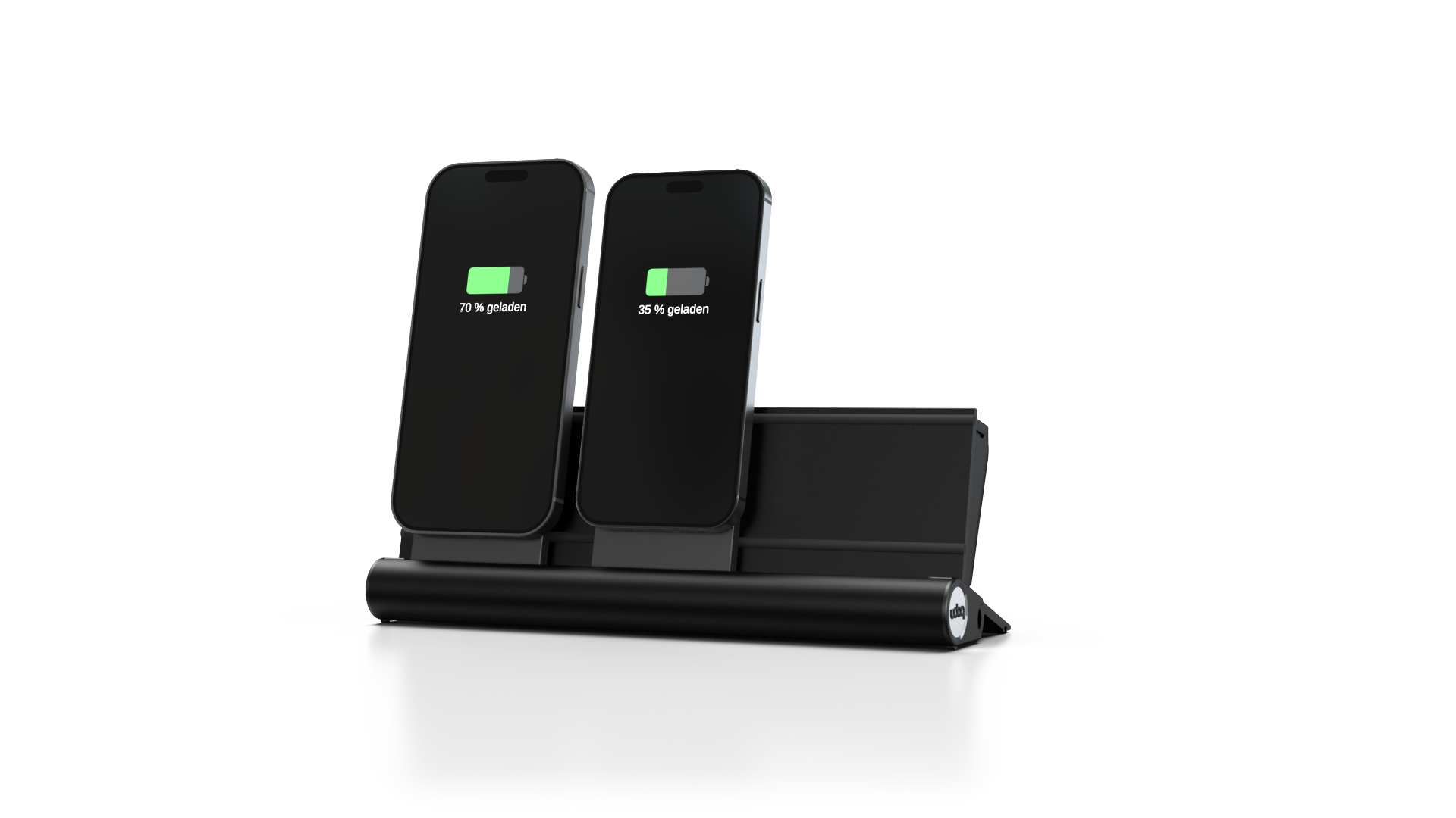 udoq 250 MAGNETIC schwarz - 4 fach Ladestation gefräst und eloxiert aus solidem Aluminium. Exklusives Design mit patentierten verschiebbaren Anschlüssen. Lade platzsparend alle iPad, iPhone, AirPods, Apple Watch und Android Geräte mit bis zu 136W.