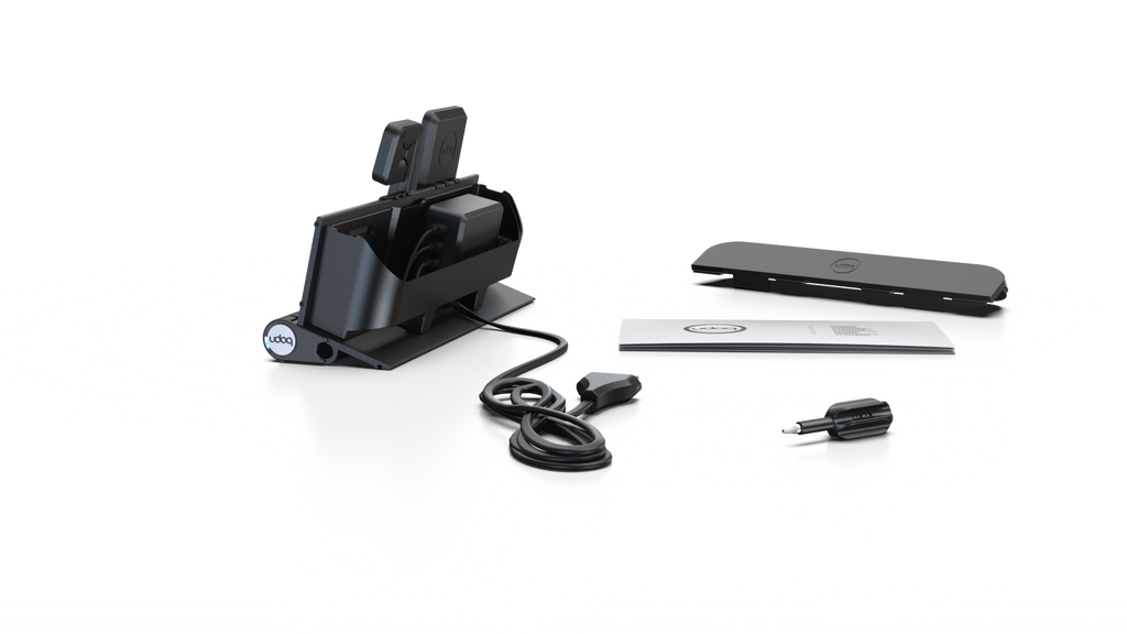 udoq 250 PREMIUM WATCH Ladestation schwarz - 3 fach Ladestation gefräst und eloxiert aus solidem Aluminium. Exklusives Design mit patentierten verschiebbaren Anschlüssen. Lade platzsparend alle iPad, iPhone, AirPods, Apple Watch und Android Geräte mit bis zu 136W.