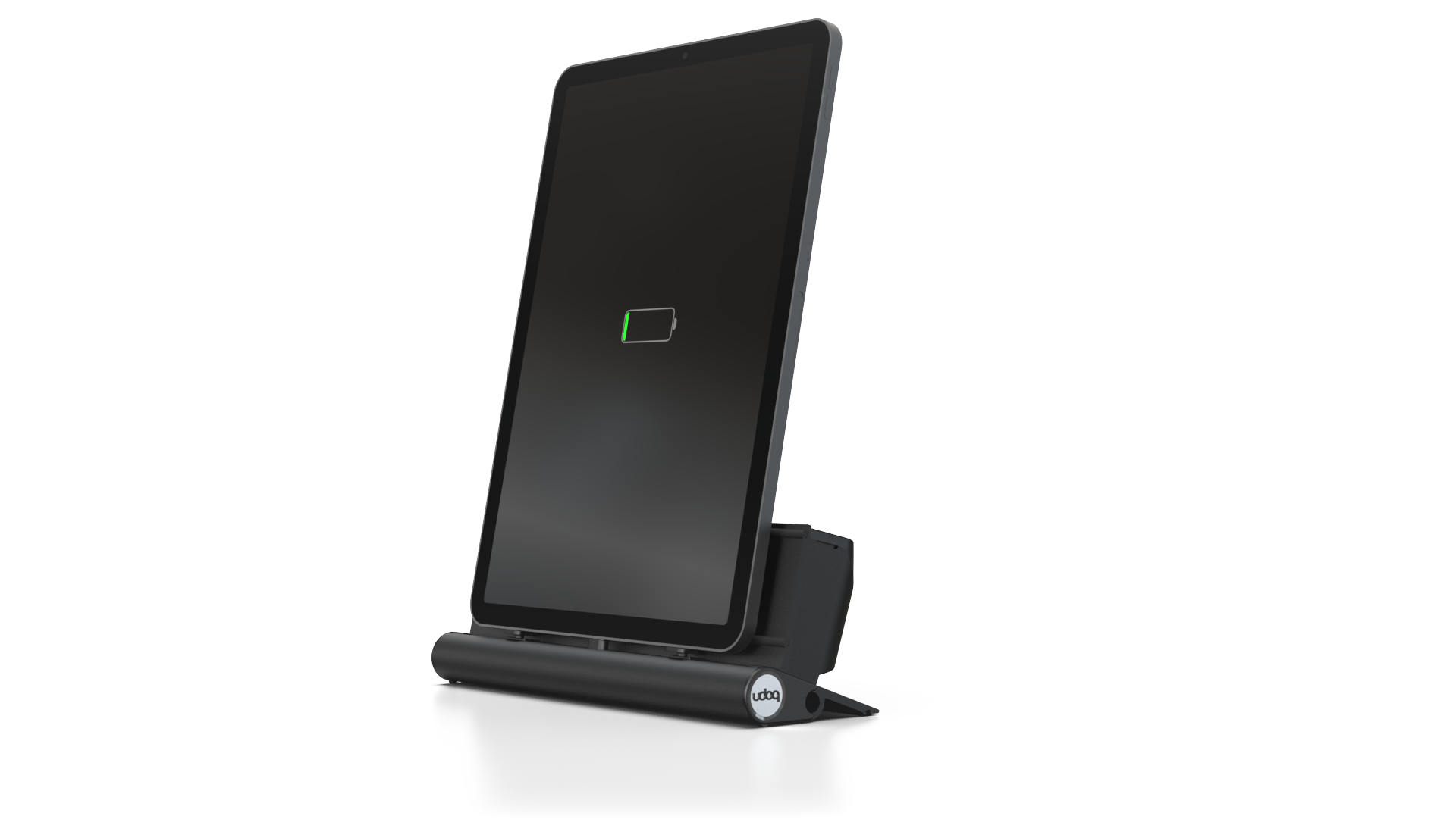 udoq 250 TABLET USB-C schwarz - 1 fach Ladestation gefräst und eloxiert aus solidem Aluminium. Exklusives Design mit patentierten verschiebbaren Anschlüssen. Lade platzsparend alle iPad, iPhone, AirPods, Apple Watch und Android Geräte mit bis zu 136W.
