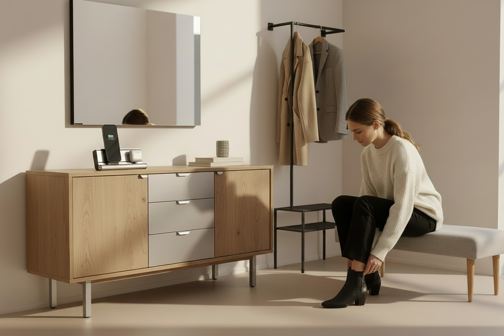 udoq 250 PREMIUM silber - 2 fach Ladestation gefräst und eloxiert aus solidem Aluminium. Exklusives Design mit patentierten verschiebbaren Anschlüssen. Lade platzsparend alle iPad, iPhone, AirPods, Apple Watch und Android Geräte mit bis zu 136W. AA