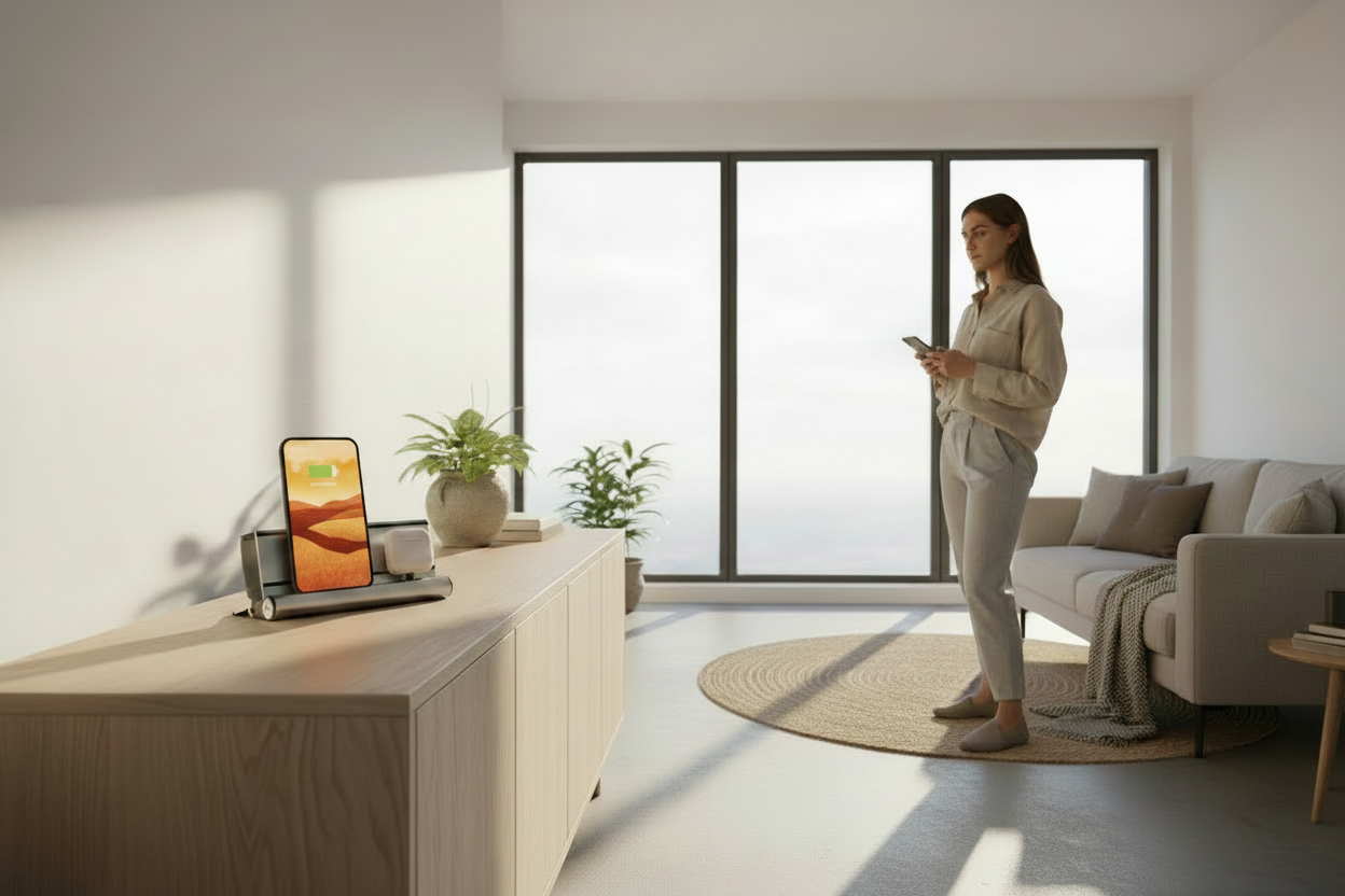 udoq 250 STARTER silber - 5 fach Ladestation gefräst und eloxiert aus solidem Aluminium. Exklusives Design mit patentierten verschiebbaren Anschlüssen. Lade platzsparend alle iPad, iPhone, AirPods, Apple Watch und Android Geräte mit bis zu 136W.