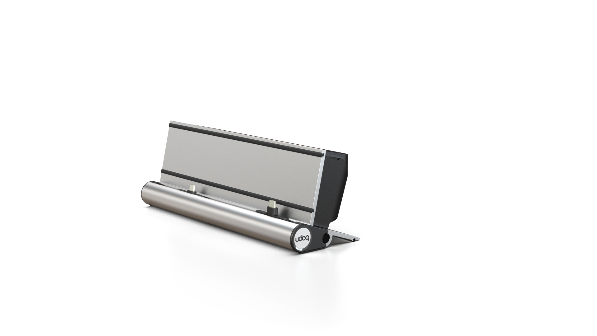 udoq 250 STARTER silber - 5 fach Ladestation gefräst und eloxiert aus solidem Aluminium. Exklusives Design mit patentierten verschiebbaren Anschlüssen. Lade platzsparend alle iPad, iPhone, AirPods, Apple Watch und Android Geräte mit bis zu 136W.