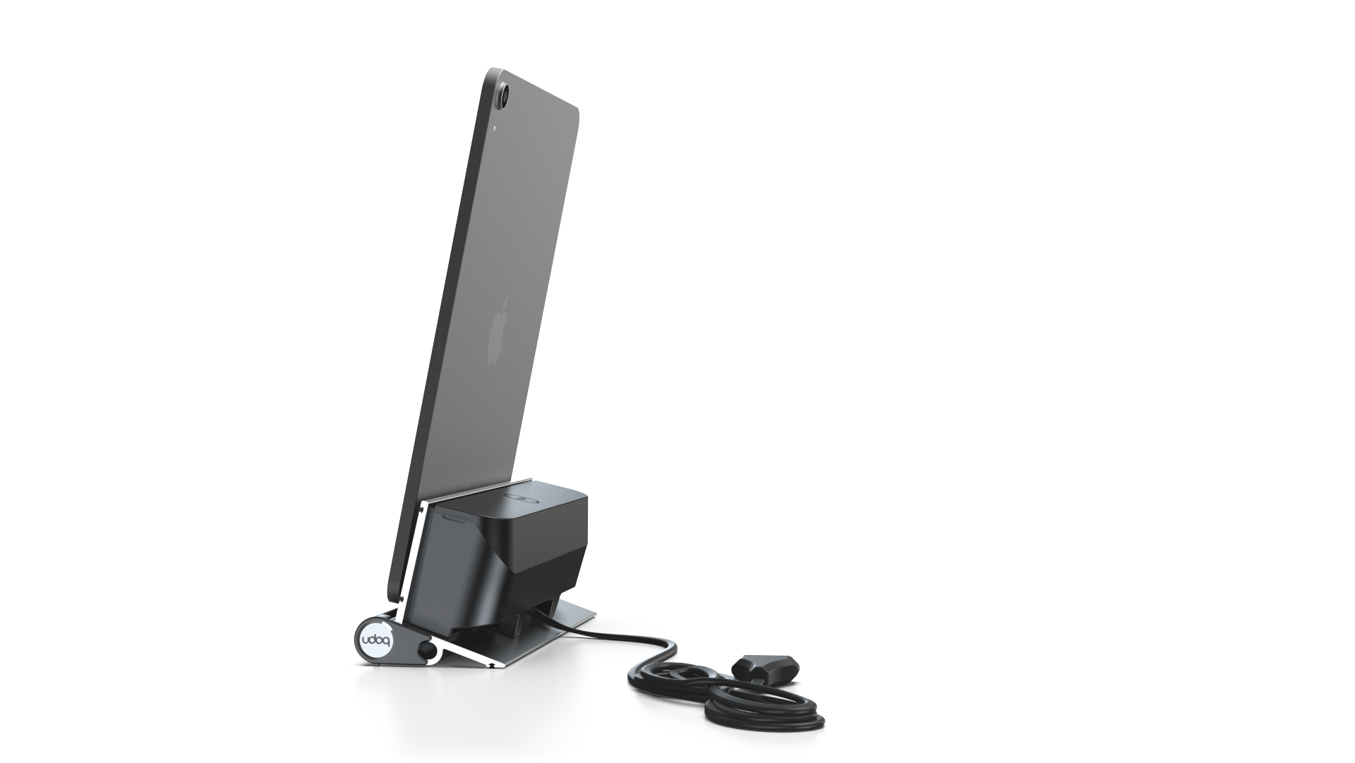 udoq 250 TABLET USB-C silber - 1 fach Ladestation gefräst und eloxiert aus solidem Aluminium. Exklusives Design mit patentierten verschiebbaren Anschlüssen. Lade platzsparend alle iPad, iPhone, AirPods, Apple Watch und Android Geräte mit bis zu 136W.