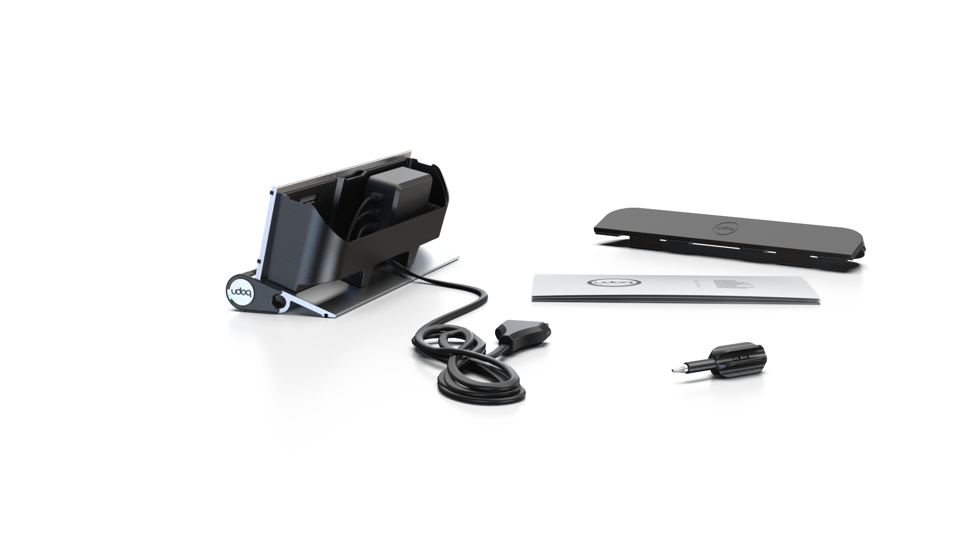udoq 250 TABLET USB-C silber - 1 fach Ladestation gefräst und eloxiert aus solidem Aluminium. Exklusives Design mit patentierten verschiebbaren Anschlüssen. Lade platzsparend alle iPad, iPhone, AirPods, Apple Watch und Android Geräte mit bis zu 136W.