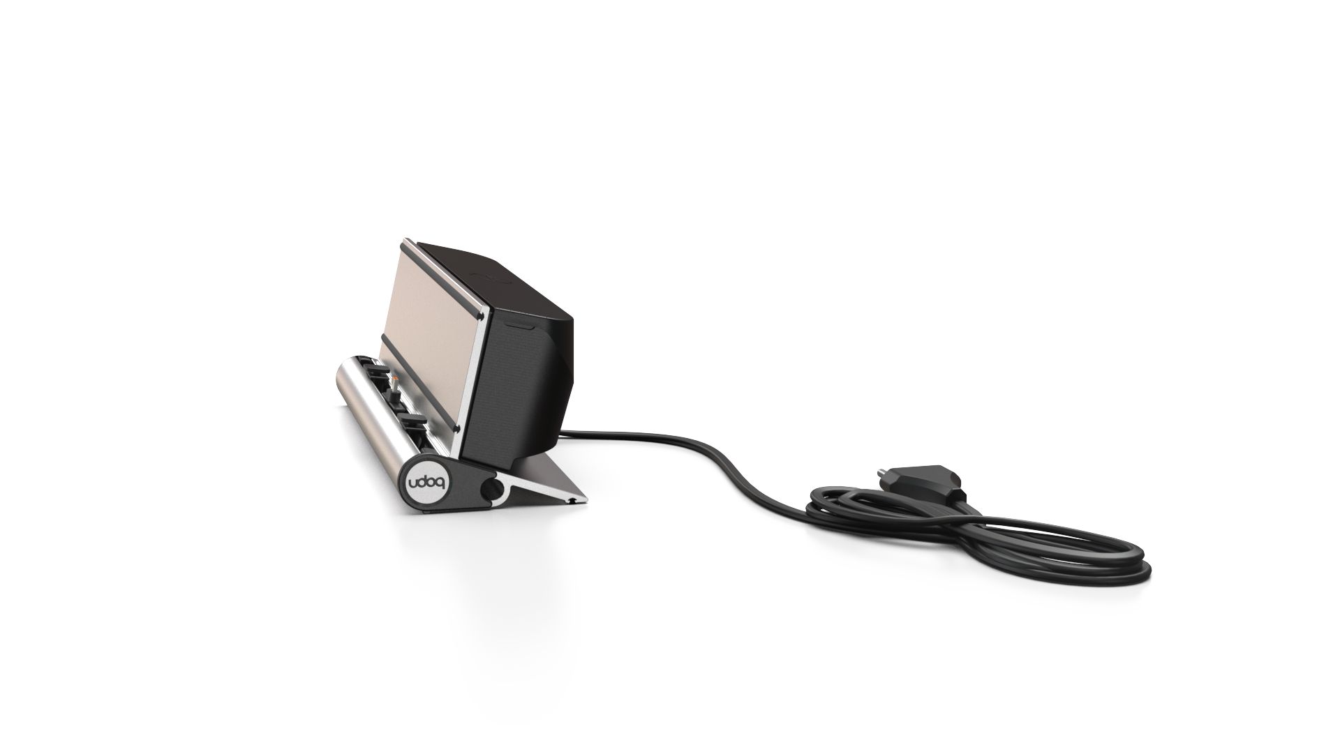 udoq 250 TABLET USB-C silber - 1 fach Ladestation gefräst und eloxiert aus solidem Aluminium. Exklusives Design mit patentierten verschiebbaren Anschlüssen. Lade platzsparend alle iPad, iPhone, AirPods, Apple Watch und Android Geräte mit bis zu 136W.
