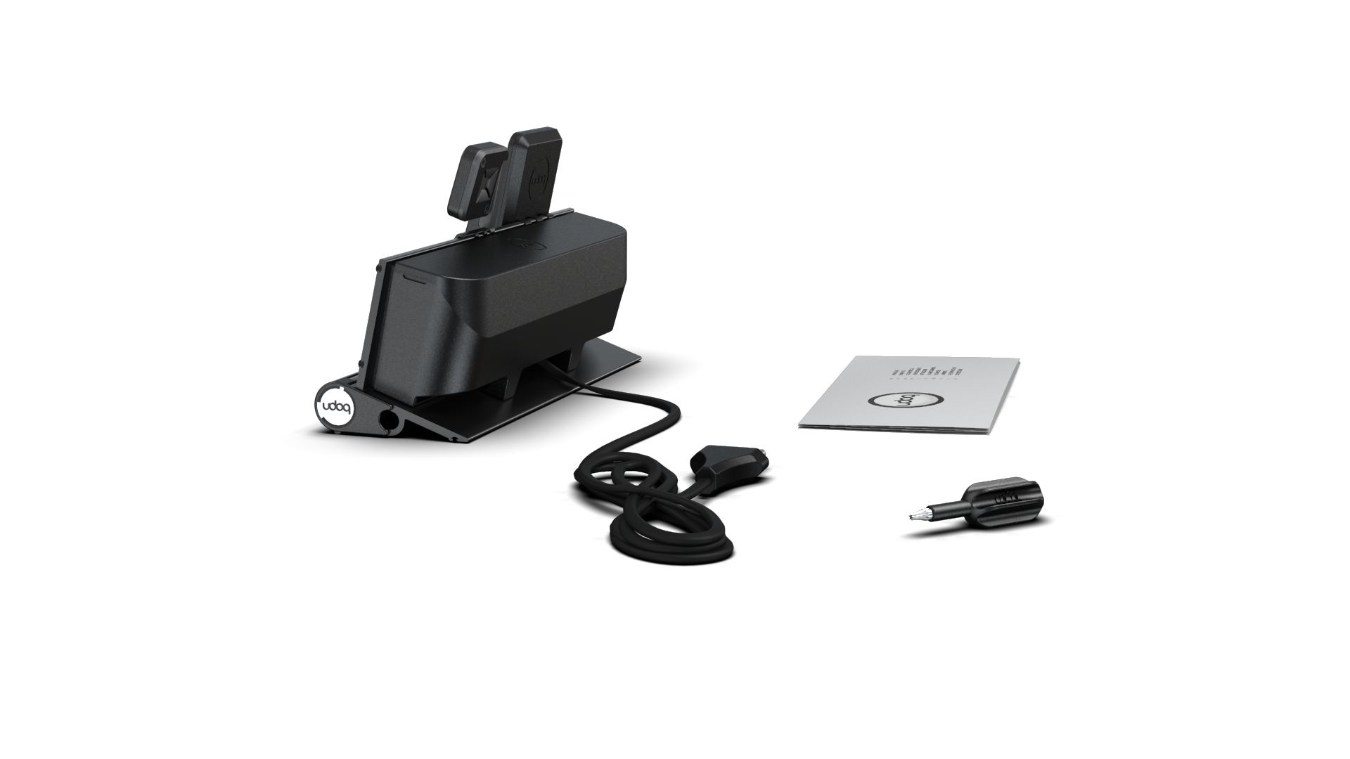 udoq 250 PREMIUM WATCH Ladestation dunkelgrau - 3 fach Ladestation gefräst und eloxiert aus solidem Aluminium. Exklusives Design mit patentierten verschiebbaren Anschlüssen. Lade platzsparend alle iPad, iPhone, AirPods, Apple Watch und Android Geräte mit bis zu 136W.