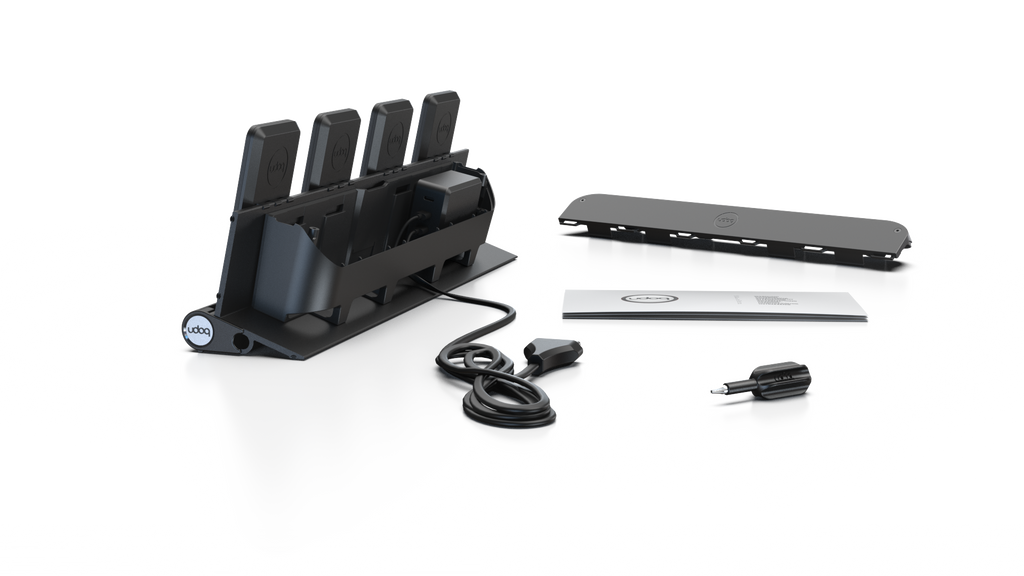 udoq 400 PRO MAGNETIC schwarz - 4 fach Ladestation gefräst und eloxiert aus solidem Aluminium. Mit 4 Magnetic MagSafe Adaptern für 4 iPhones.