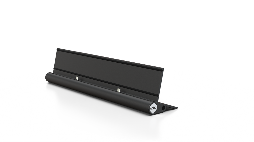 udoq 400 STARTER schwarz - 2 fach Ladestation gefräst und eloxiert aus solidem Aluminium. Exklusives Design mit patentierten verschiebbaren Anschlüssen. Lade platzsparend alle iPad, iPhone, AirPods, Apple Watch und Android Geräte mit bis zu 136W.