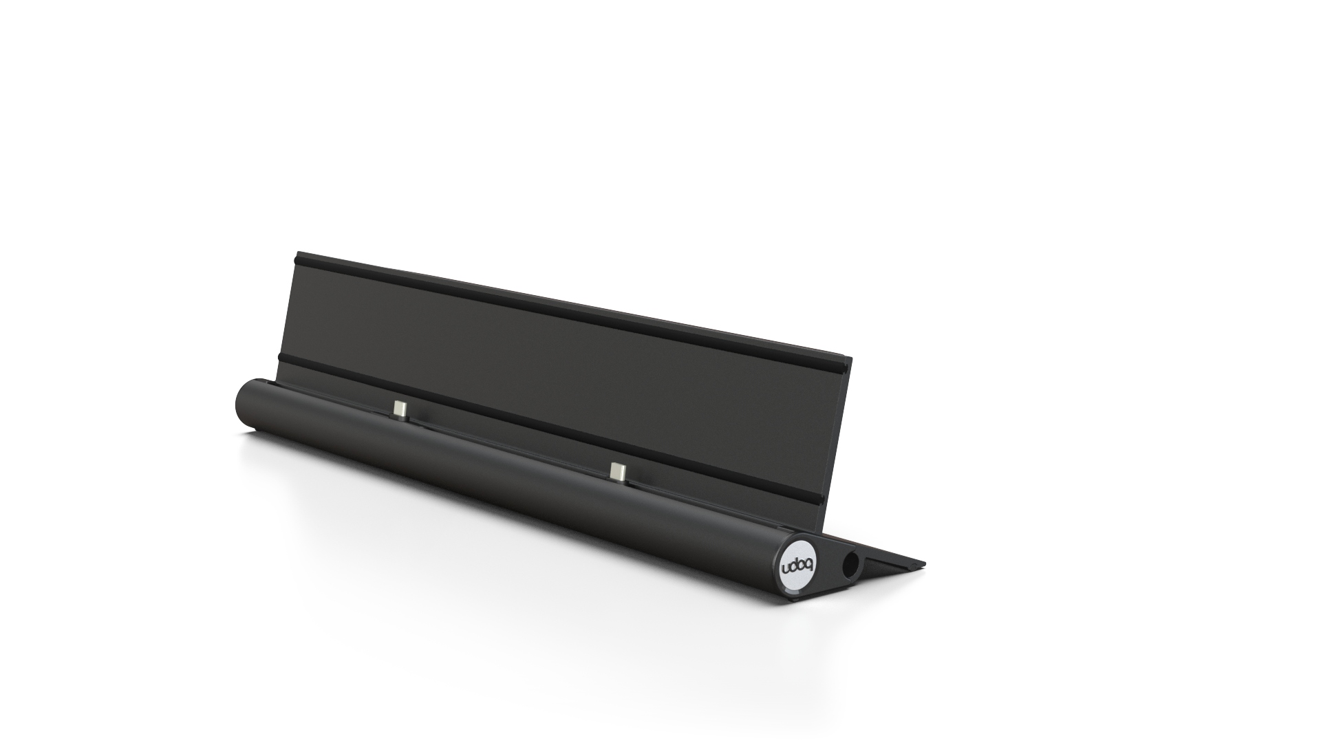 udoq 400 STARTER schwarz - 2 fach Ladestation gefräst und eloxiert aus solidem Aluminium. Exklusives Design mit patentierten verschiebbaren Anschlüssen. Lade platzsparend alle iPad, iPhone, AirPods, Apple Watch und Android Geräte mit bis zu 136W.