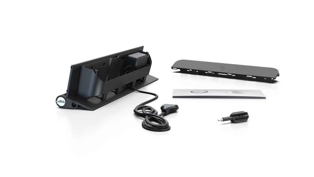 udoq 400 TABLET USB-C schwarz - 2 fach Ladestation gefräst und eloxiert aus solidem Aluminium. Exklusives Design mit patentierten verschiebbaren Anschlüssen. Lade platzsparend alle iPad, iPhone, AirPods, Apple Watch und Android Geräte mit bis zu 136W.