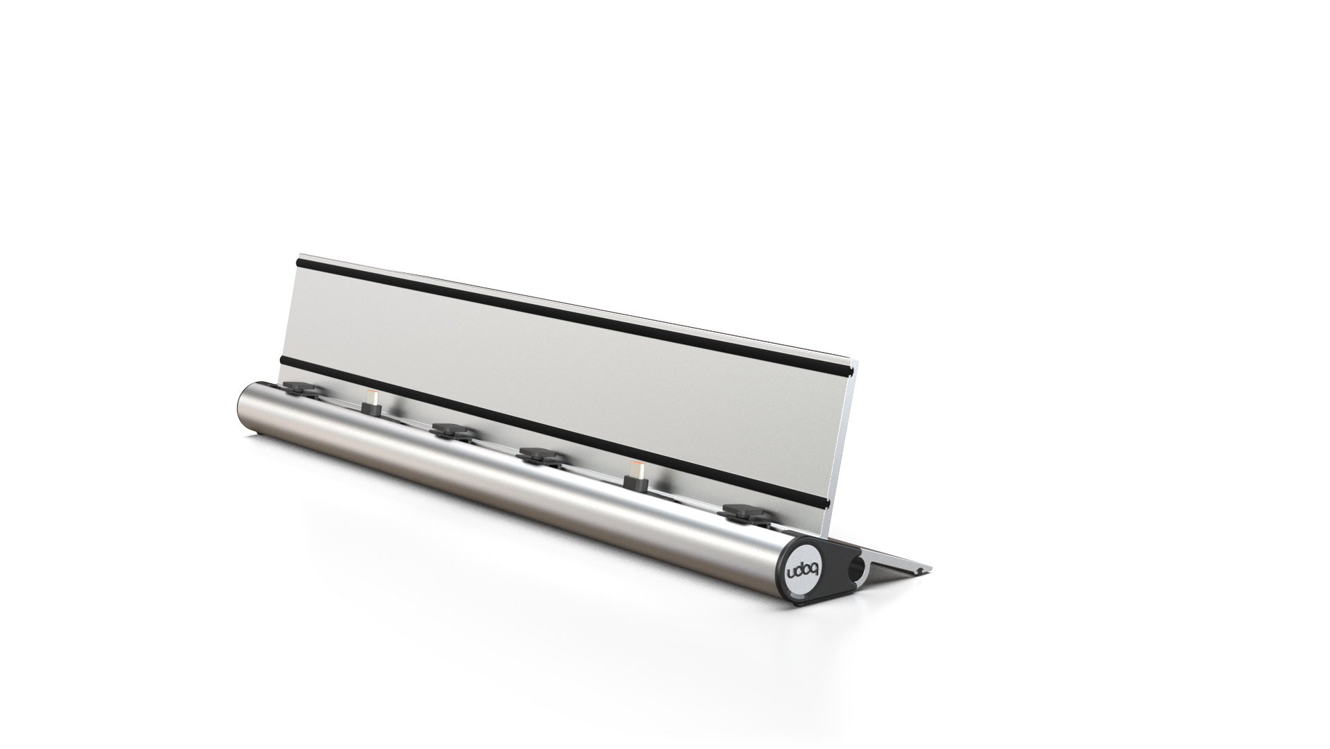 udoq 400 TABLET USB-C silber - 2 fach Ladestation gefräst und eloxiert aus solidem Aluminium. Exklusives Design mit patentierten verschiebbaren Anschlüssen. Lade platzsparend alle iPad, iPhone, AirPods, Apple Watch und Android Geräte mit bis zu 136W.