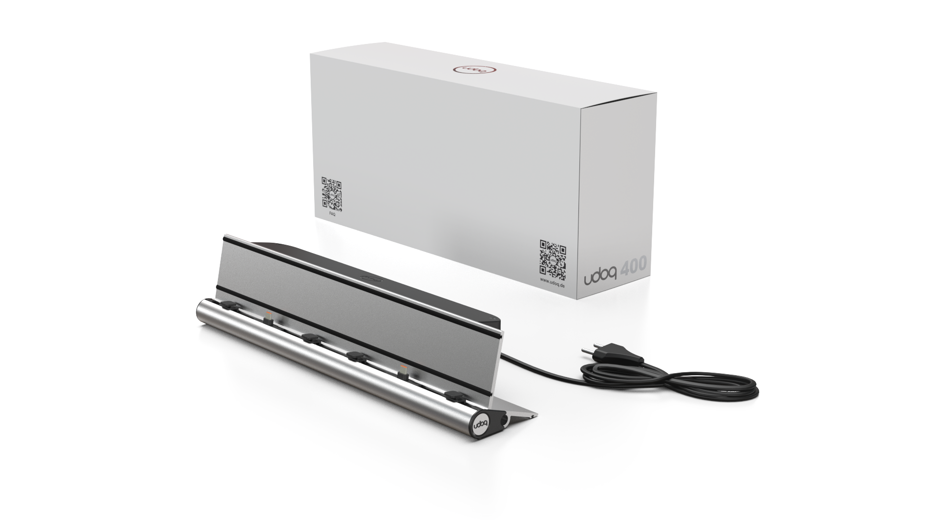 udoq 250 TABLET USB-C silber - 1 fach Ladestation gefräst und eloxiert aus solidem Aluminium. Exklusives Design mit patentierten verschiebbaren Anschlüssen. Lade platzsparend alle iPad, iPhone, AirPods, Apple Watch und Android Geräte mit bis zu 136W.