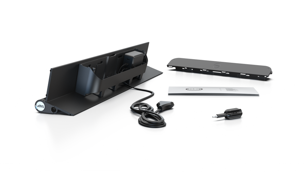 udoq 550 STARTER schwarz - 3 fach Ladestation gefräst und eloxiert aus solidem Aluminium. Exklusives Design mit patentierten verschiebbaren Anschlüssen. Lade platzsparend alle iPad, iPhone, AirPods, Apple Watch und Android Geräte mit bis zu 136W.