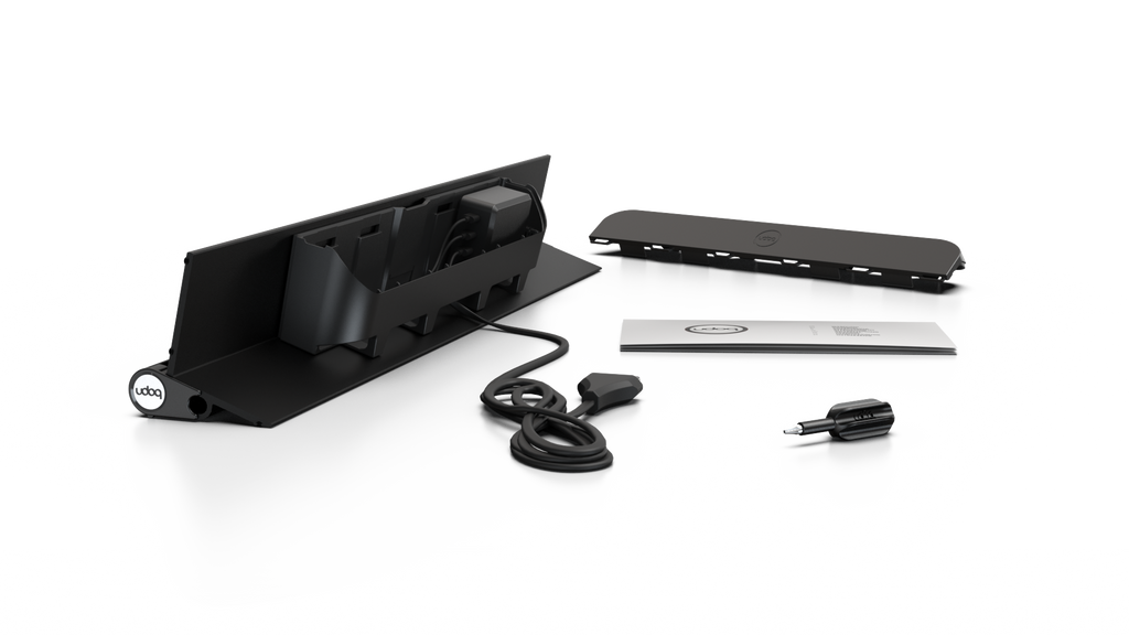 udoq 550 STARTER schwarz - 5 fach Ladestation gefräst und eloxiert aus solidem Aluminium. Exklusives Design mit patentierten verschiebbaren Anschlüssen. Lade platzsparend alle iPad, iPhone, AirPods, Apple Watch und Android Geräte mit bis zu 136W.