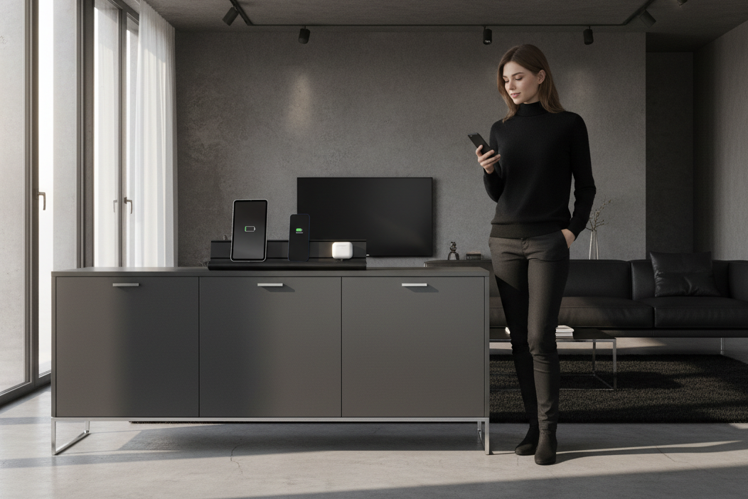 USB-C Ladestation aus Aluminium mit mehreren Ladeplätzen - 68W Schnellladen, modulares Starter-Set erweiterbar, Ladehub für Smartphone Tablets & mobile Geräte, schwarz eloxiert AA