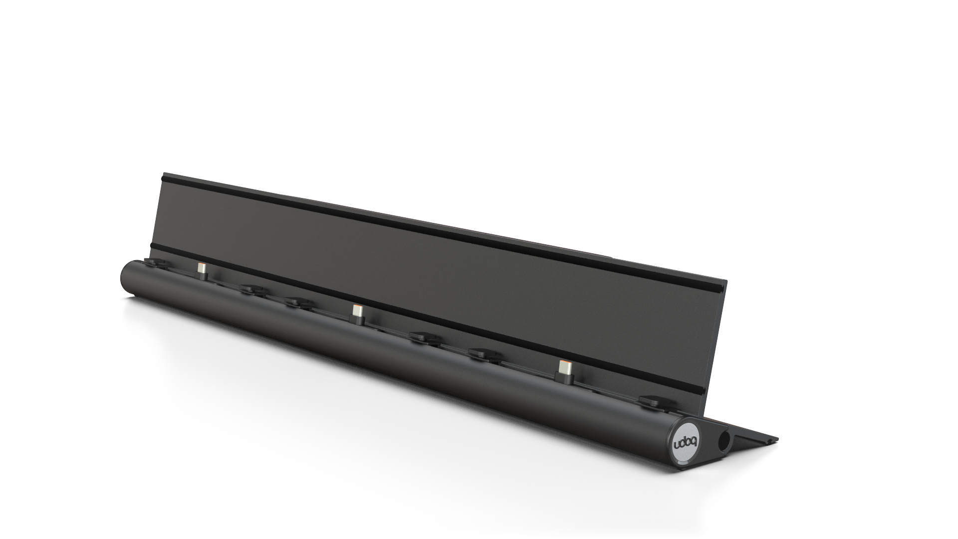 udoq 550 TABLET USB-C schwarz - 3 fach Ladestation gefräst und eloxiert aus solidem Aluminium. Exklusives Design mit patentierten verschiebbaren Anschlüssen. Lade platzsparend alle iPad, iPhone, AirPods, Apple Watch und Android Geräte mit bis zu 136W.