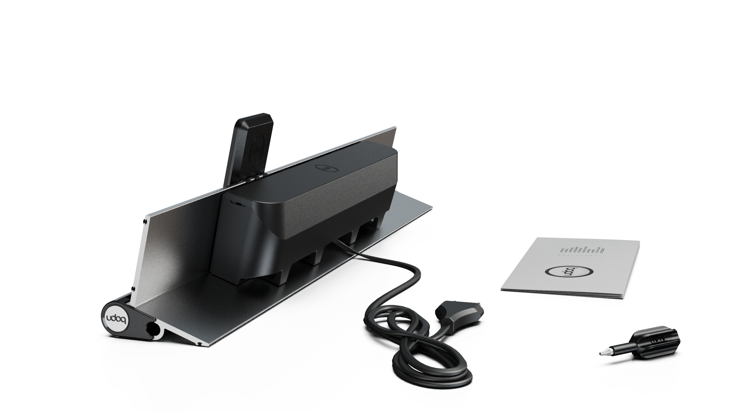 udoq 550 PREMIUM silber - 4 fach Ladestation gefräst und eloxiert aus solidem Aluminium. Exklusives Design mit patentierten verschiebbaren Anschlüssen. Lade platzsparend alle iPad, iPhone, AirPods, Apple Watch und Android Geräte mit bis zu 136W.