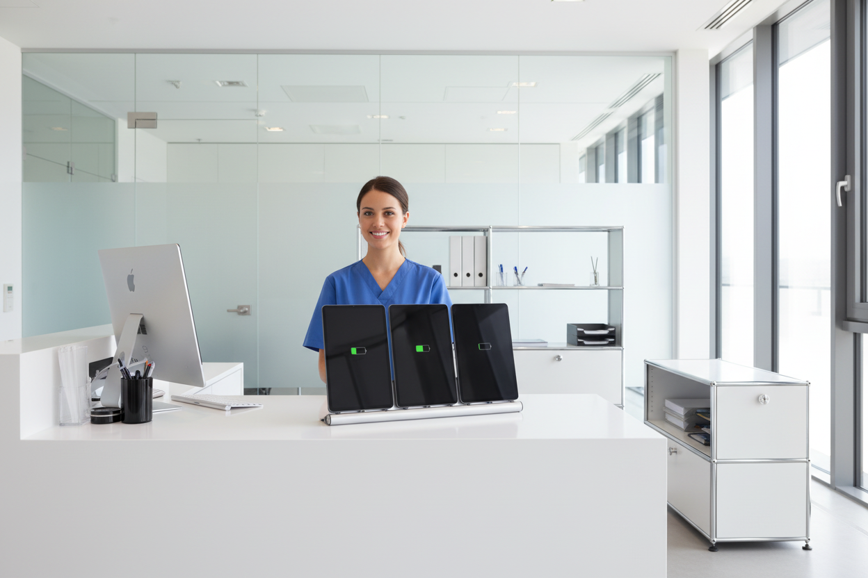 USB-C Tablet Ladestation aus Aluminium silber mit mehreren Ladeplätzen - 68W Schnellladen, modulares Starter-Set erweiterbar, Ladehub für Smartphone Tablets & mobile Geräte,