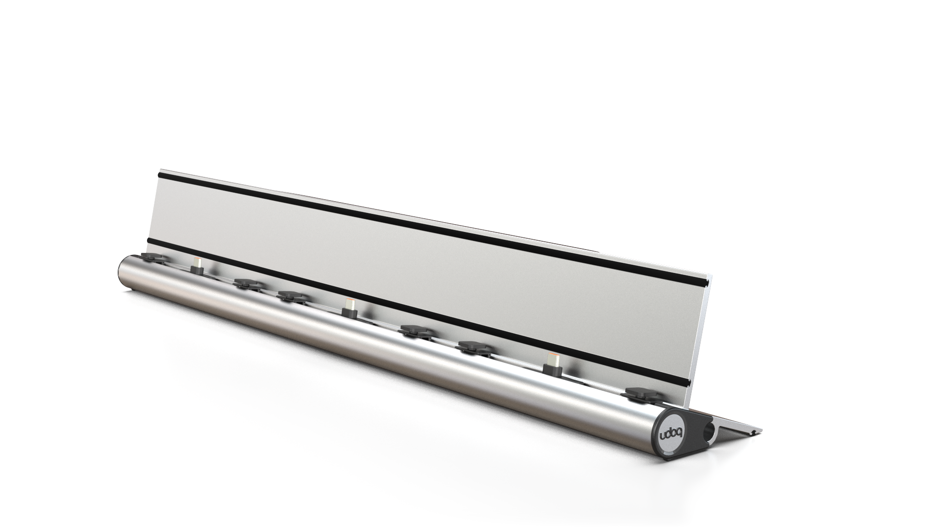 udoq 550 TABLET USB-C silber - 3 fach Ladestation gefräst und eloxiert aus solidem Aluminium. Exklusives Design mit patentierten verschiebbaren Anschlüssen. Lade platzsparend alle iPad, iPhone, AirPods, Apple Watch und Android Geräte mit bis zu 136W.