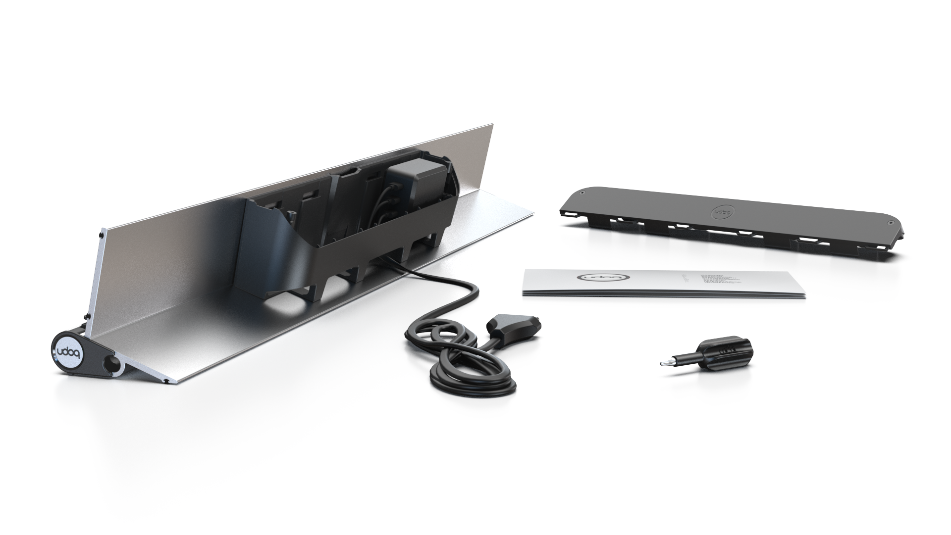 udoq 700 TABLET USB-C silber - 4 fach Ladestation gefräst und eloxiert aus solidem Aluminium. Exklusives Design mit patentierten verschiebbaren Anschlüssen. Lade platzsparend alle iPad, iPhone, AirPods, Apple Watch und Android Geräte mit bis zu 136W.