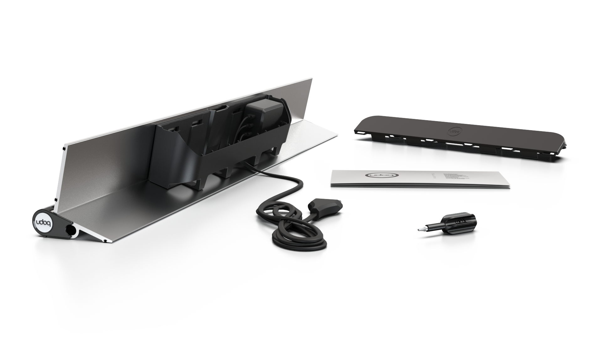 udoq 700 STARTER silber - 5 fach Ladestation gefräst und eloxiert aus solidem Aluminium. Exklusives Design mit patentierten verschiebbaren Anschlüssen. Lade platzsparend alle iPad, iPhone, AirPods, Apple Watch und Android Geräte mit bis zu 136W.