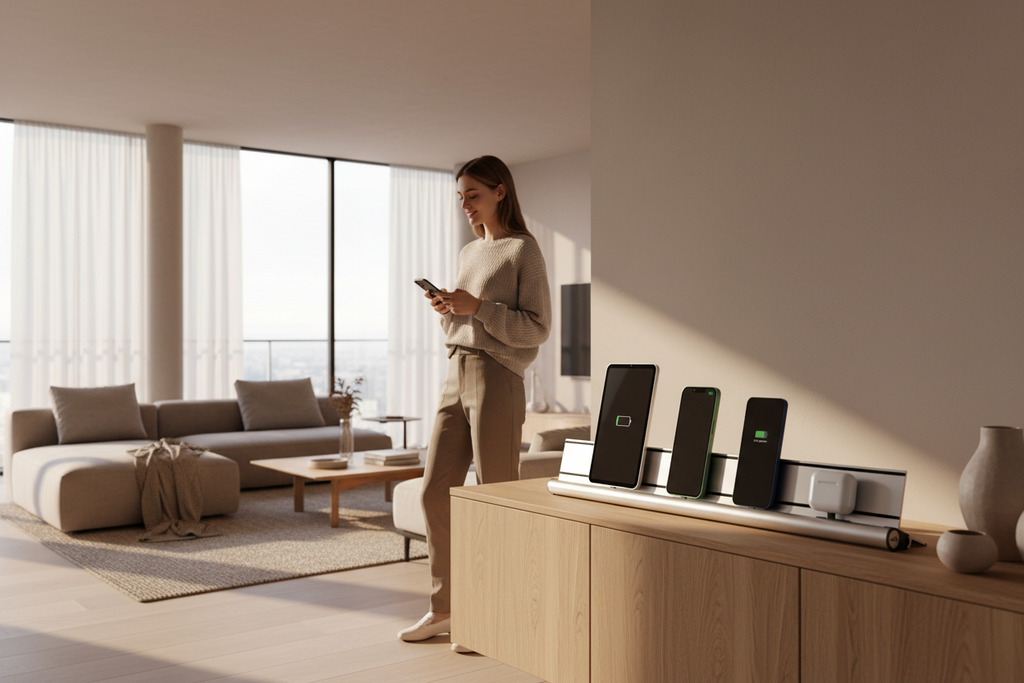 USB-C Ladestation aus Aluminium mit mehreren Ladeplätzen - 68W Schnellladen, modulares Starter-Set erweiterbar, Ladehub für Smartphone Tablets & mobile Geräte, eloxiert AA silber