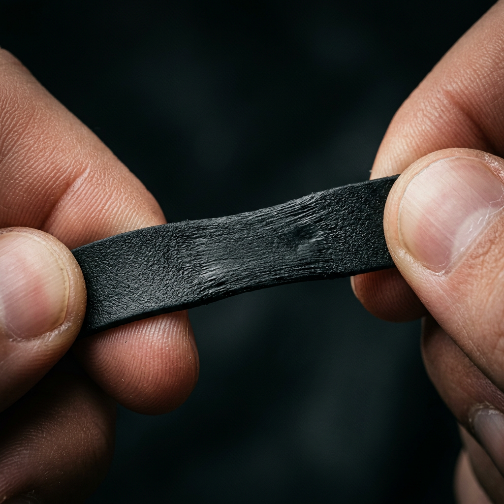 Nahaufnahme der weichen TPV‑Schutzleiste von udoq als elastische Auflage für Mobilgeräte