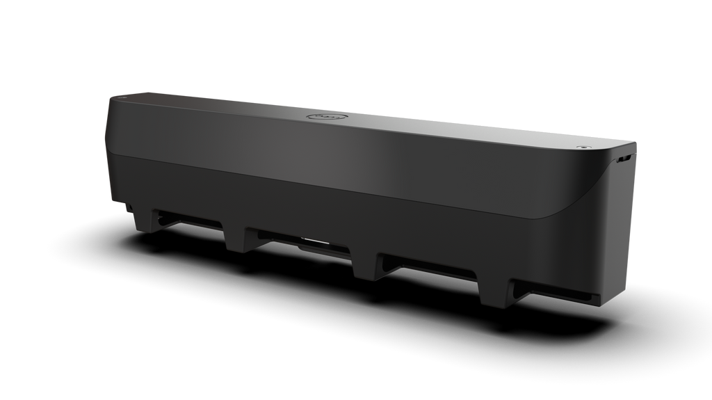 Kompakte Kabelmanagement-Box S in mattem Schwarz mit abgerundetem Deckel, Rückbelüftung und versteckten Kabelkanälen – perfekt zur ordentlichen Aufbewahrung von Ladegeräten und Netzteilen im modernen Büro