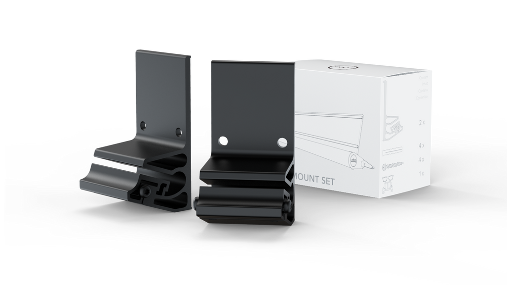 udoq Wandhalterung in schwarz - für eine absolut stabile Befestigung des udoq an jeder Wand. Träger mit Klemmplatten aus massivem Aluminium bilden über eine 4 fache Schraub-Klemmung eine schwingungsfreie Verankerung für alle udoqs.