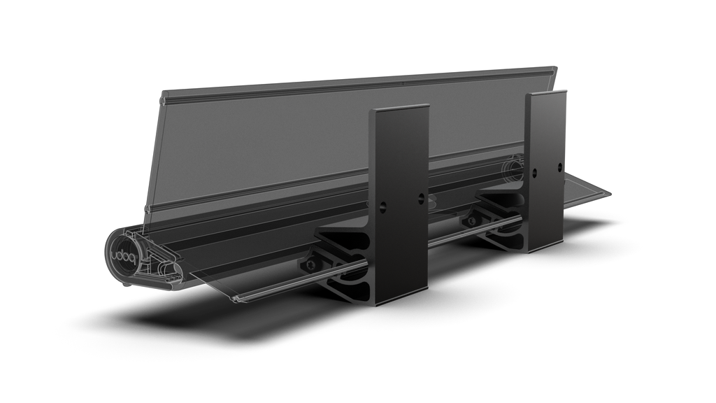 udoq Wandhalterung in schwarz - für eine absolut stabile Befestigung des udoq an jeder Wand. Träger mit Klemmplatten aus massivem Aluminium bilden über eine 4 fache Schraub-Klemmung eine schwingungsfreie Verankerung für alle udoqs.