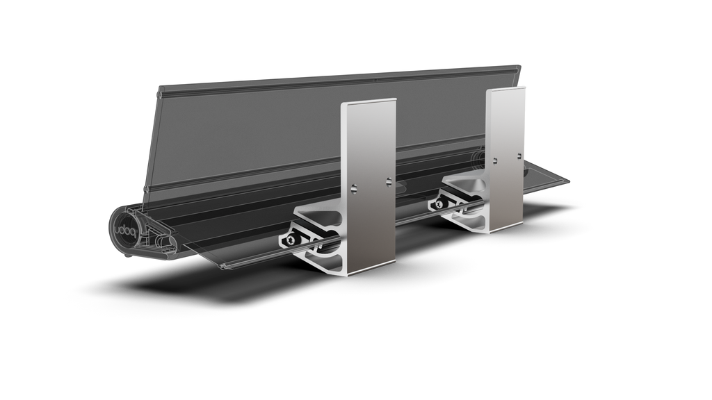 udoq Wandhalterung in silber - für eine absolut stabile Befestigung des udoq an jeder Wand. Träger mit Klemmplatten aus massivem Aluminium bilden über eine 4 fache Schraub-Klemmung eine schwingungsfreie Verankerung für alle udoqs.