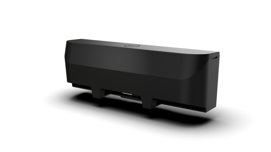 Kompakte Kabelmanagement-Box S in mattem Schwarz mit abgerundetem Deckel, Rückbelüftung und versteckten Kabelkanälen – perfekt zur ordentlichen Aufbewahrung von Ladegeräten und Netzteilen im modernen Büro