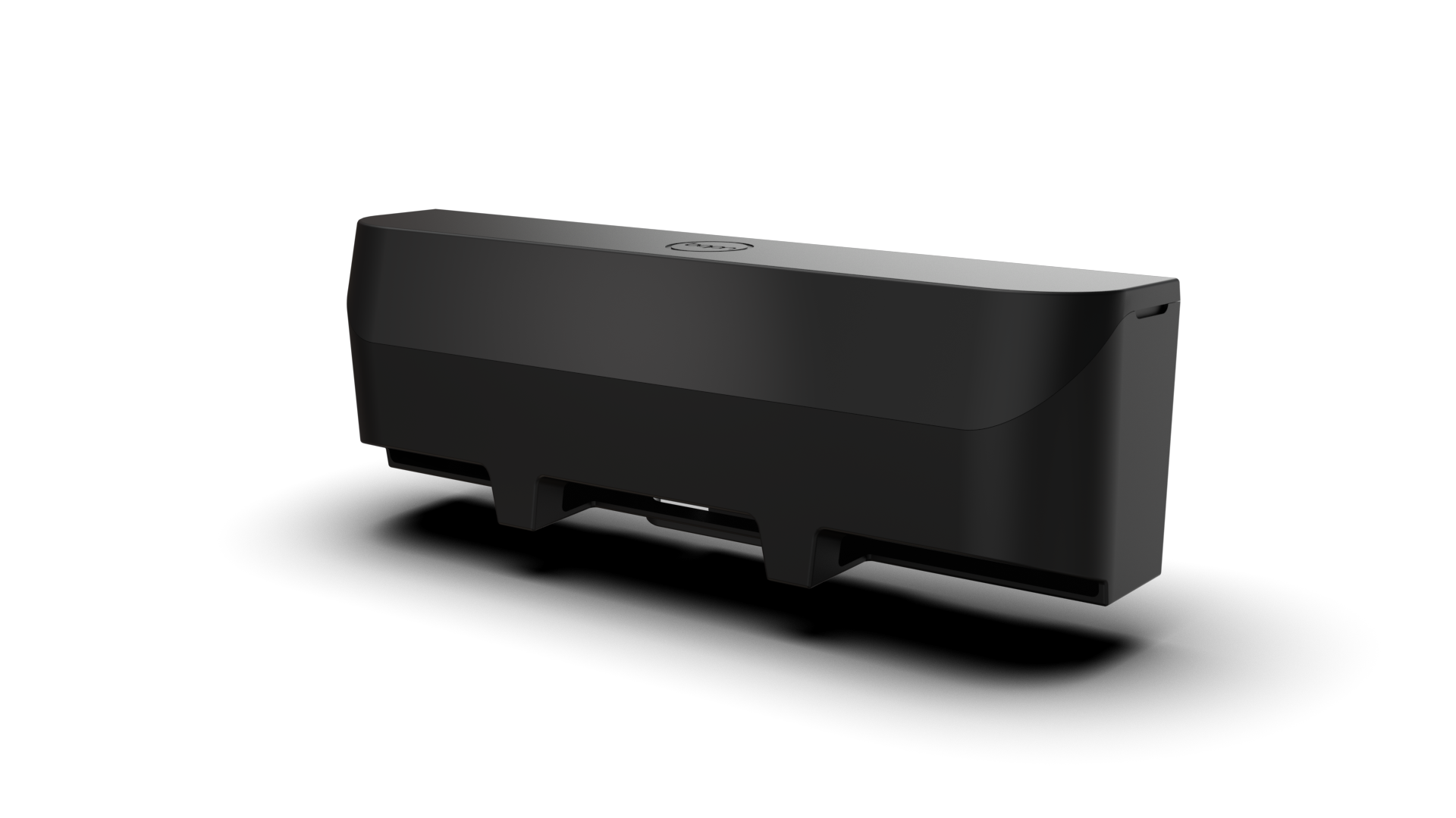 Kompakte Kabelmanagement-Box S in mattem Schwarz mit abgerundetem Deckel, Rückbelüftung und versteckten Kabelkanälen – perfekt zur ordentlichen Aufbewahrung von Ladegeräten und Netzteilen im modernen Büro