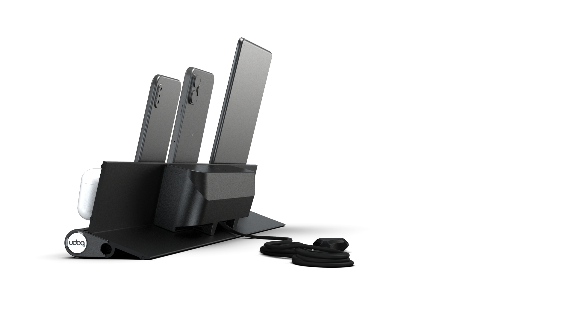 550 multi-charging station in black with four Apple Lightning Adapter