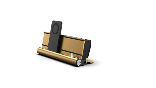 udoq Multi Ladestation in gold für 2 Mobilgeräte mit MagSafe und Lightning adapter