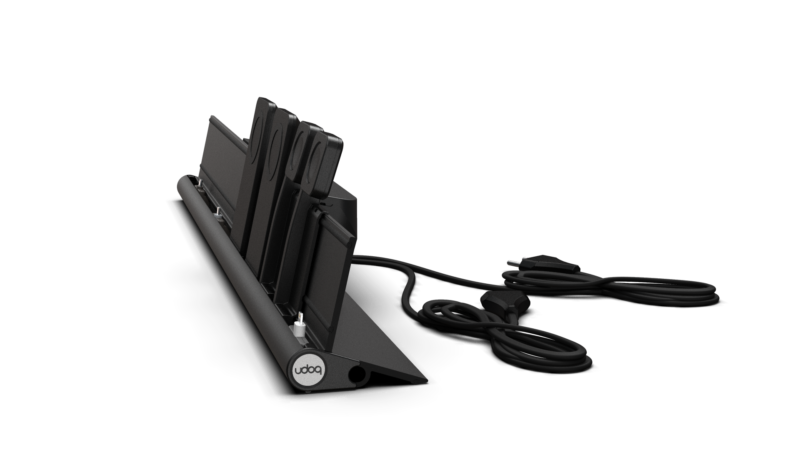 udoq Multi Ladestation in schwarz mit MagSafe, Apple Watch und Lightning Adapter