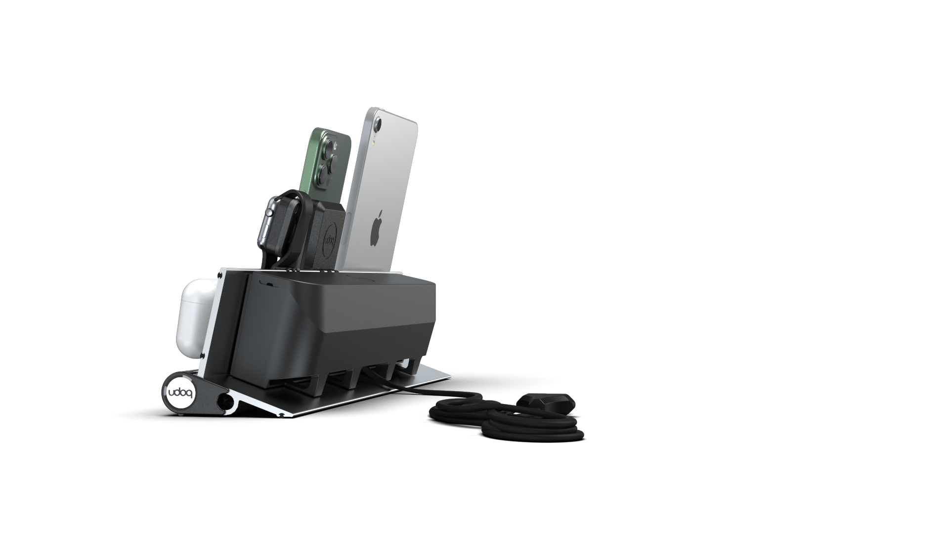 udoq Estación de carga múltiple 400 en plata con cargador MagSafe y Power Delivery, adaptador para Apple Watch